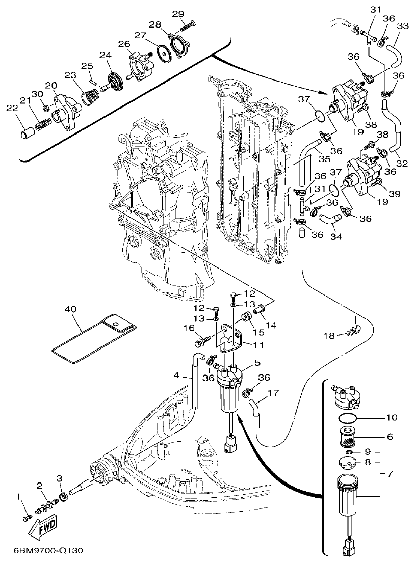 Yamaha F150FET, FL150FET FUEL 1 parts diagram